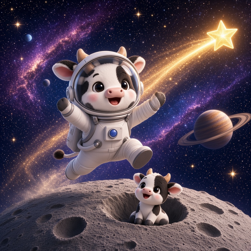 太空牛跳向一颗金色流星